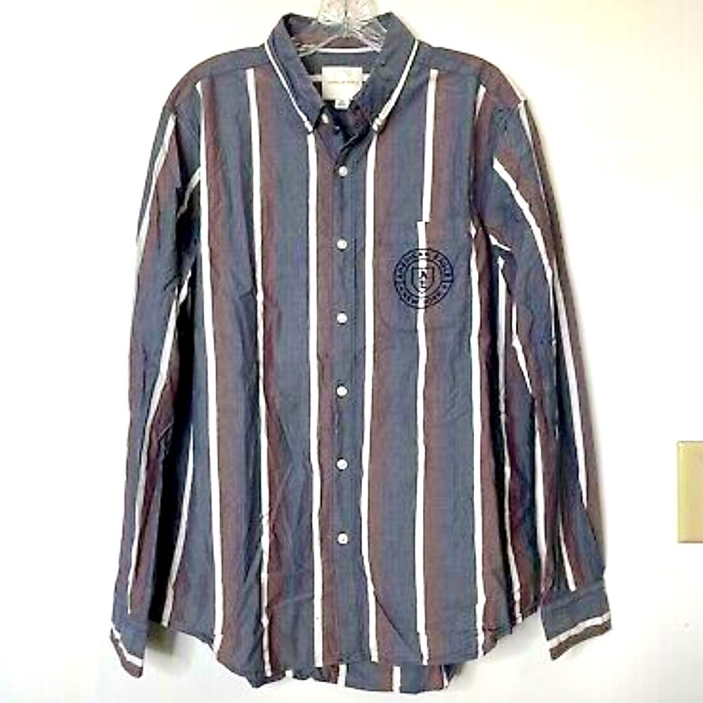 American Eagle 100% Cotton Large Mens Button down Retro Striped Casual Logo